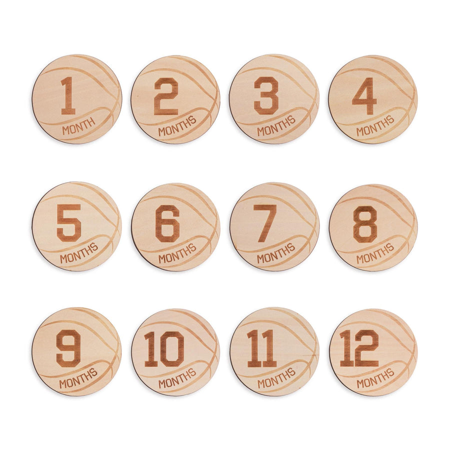 Wooden Baby Monthly Milestone Discs Set, Basketball Baby, Engraved Newborn Photo Prop, Baby Shower Keepsake Gift, Gift For Newborn, Baby Boy