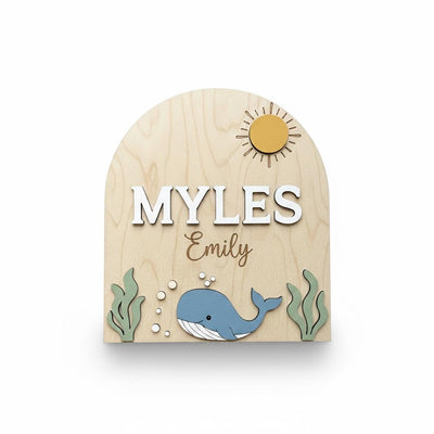 Personalized Baby Name Sign, Whale Nursery Decor, Custom Baby Name Plaque Wood, Ocean Theme Nursery Wall Sign