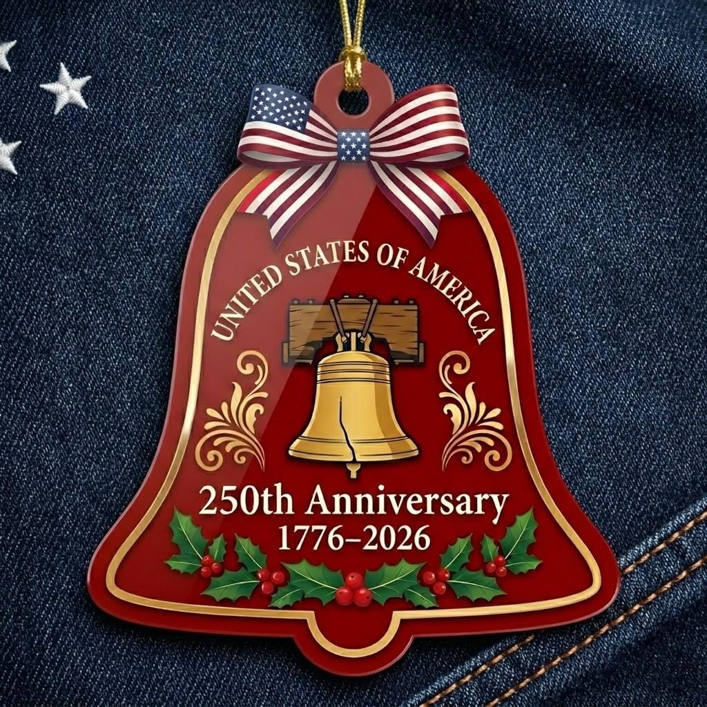 Liberty Bell 250th Ornament, Semiquincentennial Red Bell Gift, 1776-2026 Patriotic Christmas Decor, America 250th Anniversary