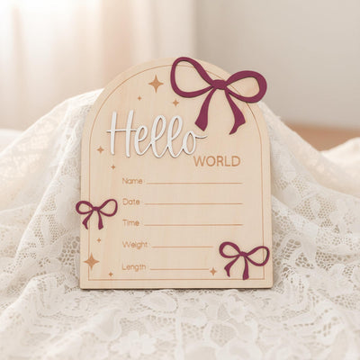 Hello World Wooden Baby Announcement Sign, Baby Keepsake Sign
