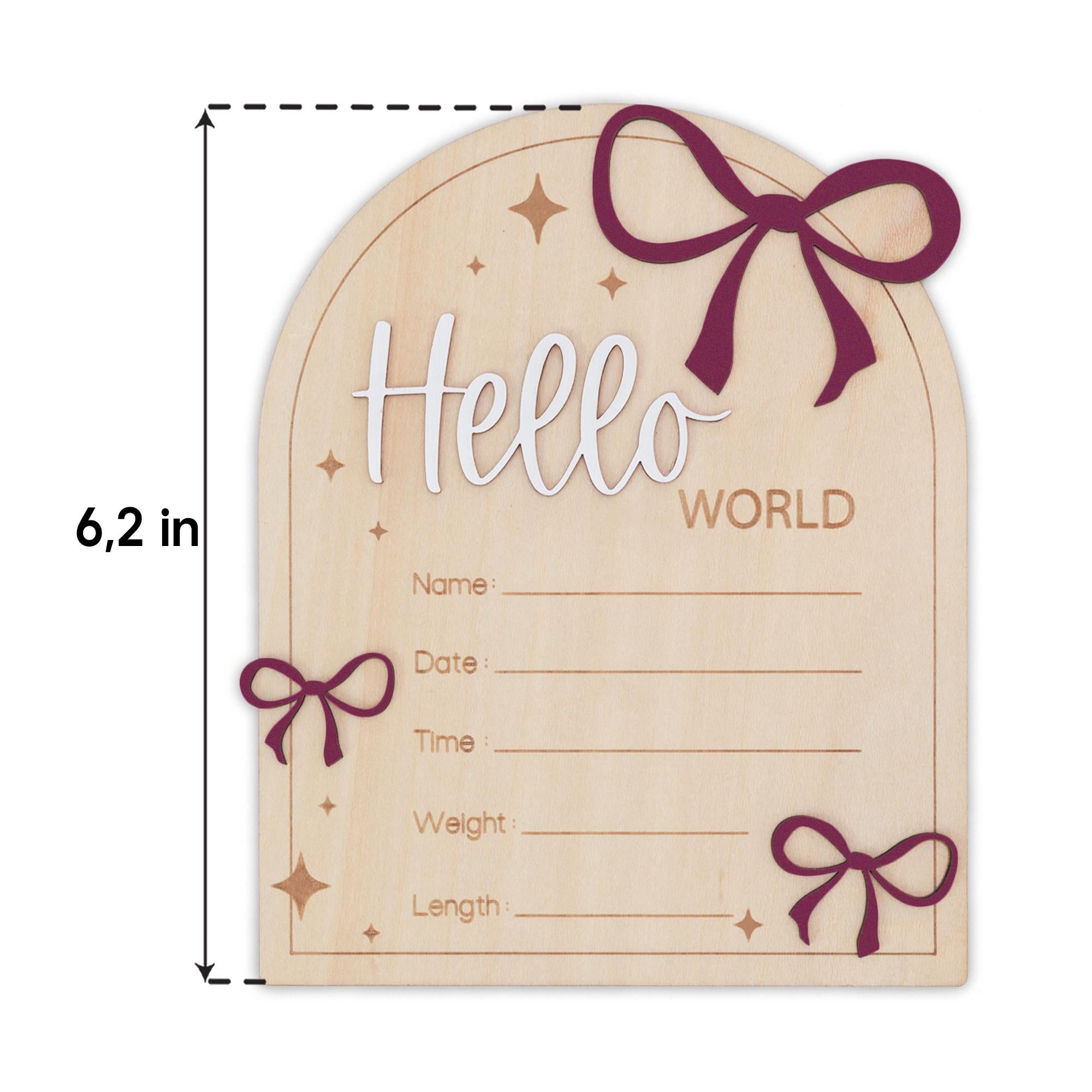 Hello World Wooden Baby Announcement Sign, Baby Keepsake Sign