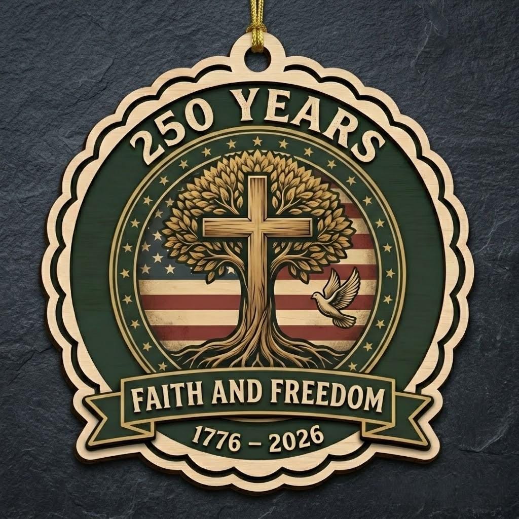 Christian Semiquincentennial Gift 2026 USA 250th Anniversary Ornament Faith And Freedom Cross Wood Decor Patriotic Keepsake