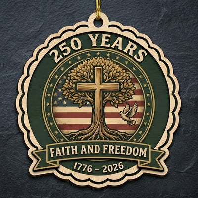 Christian Semiquincentennial Gift 2026 USA 250th Anniversary Ornament Faith And Freedom Cross Wood Decor Patriotic Keepsake