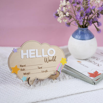 Hello World Baby Announcement, Newborn Birth Stat Sign, Milestone Card, Hospital Name Sign, 3D Wood Sign, Nursery Photo, Baby Photo Prop