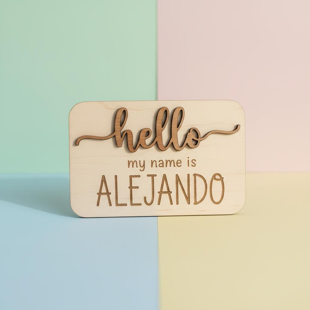Hello My Name Is Wooden Baby Name Sign, Newborn Photo Prop