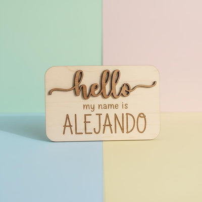 Hello My Name Is Wooden Baby Name Sign, Newborn Photo Prop