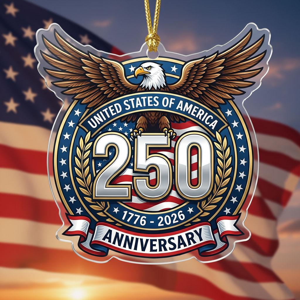 USA 250th Anniversary Ornament, Semiquincentennial Silver Eagle Gift, 1776-2026 Patriotic Acrylic Decor, America Milestone Keepsake