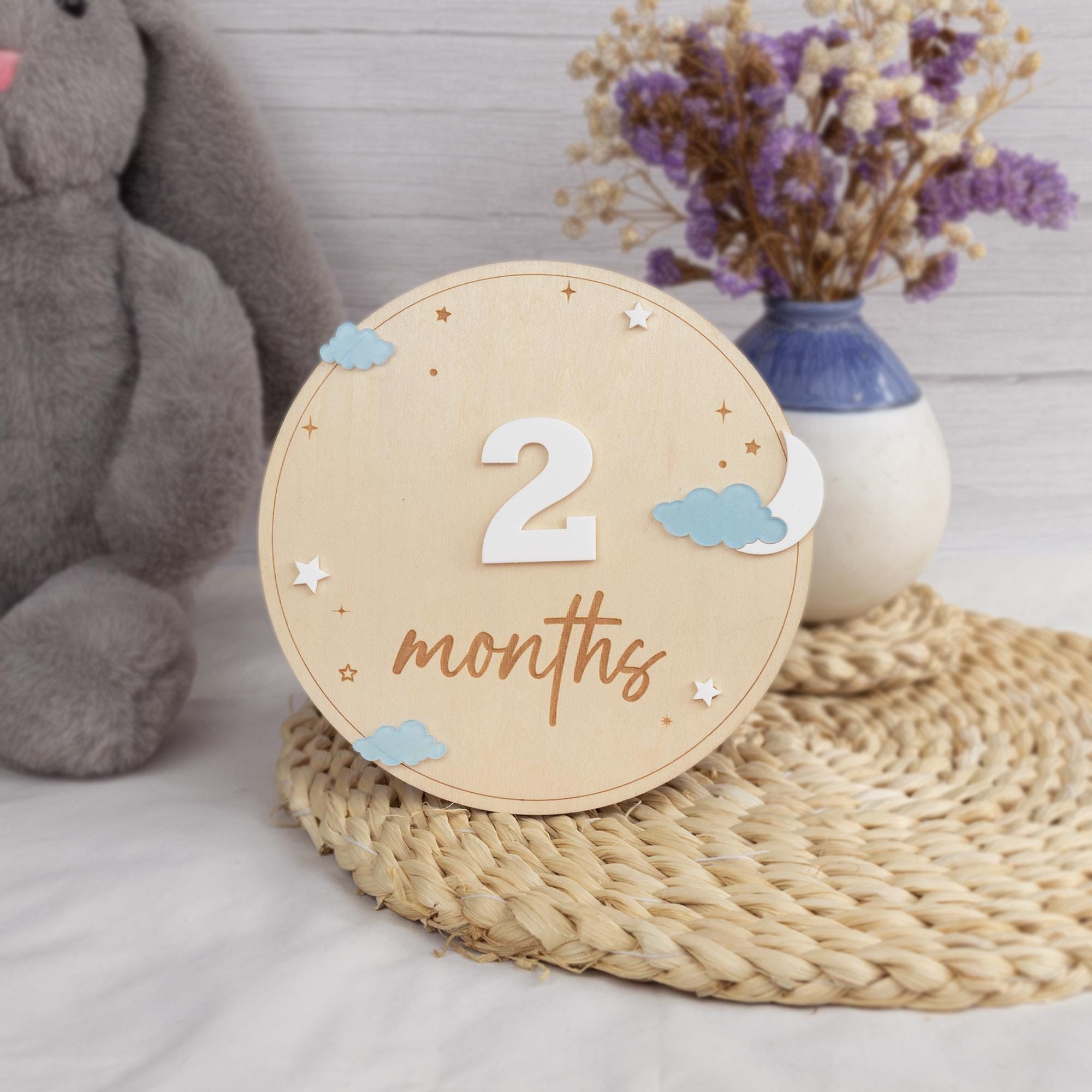 Wooden Baby Milestone Sign, Moon and Stars Milestone, Acrylic Cloud Baby Photo Prop, Newborn Keepsake, Baby Sign, Nursery Decor, Baby Gift