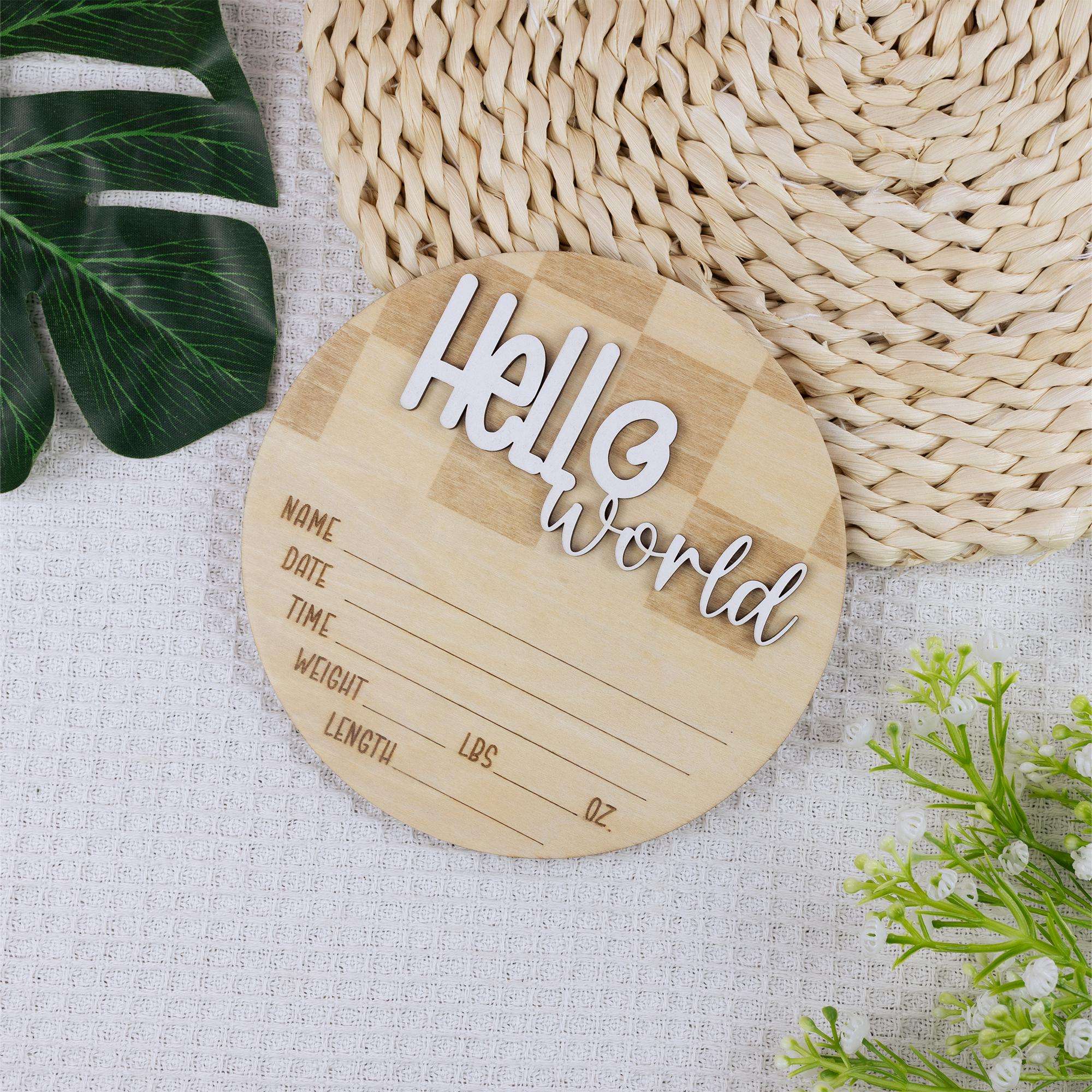 Personalized Hello World Baby Announcement Sign, Custom Newborn Name Sign, Baby Birth Stats Hospital Photo Prop Sign, Gender Reveal Sign