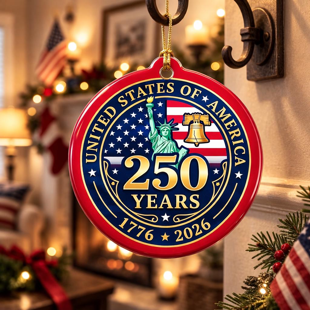 United States 250 Years Ornament, Semiquincentennial Official Style Gift, 1776-2026 Liberty Bell Decor, America 250th Keepsake