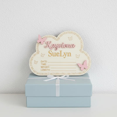 Personalized Wooden Baby Birth Announcement Sign, Cloud Nursery Name Plaque