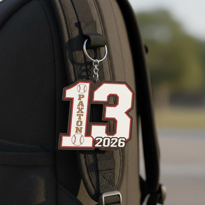Personalized Baseball Number Keychain Custom Player Name Number and Year, Acrylic Baseball Player Gift, Little League Team Gift