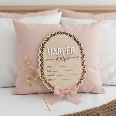Personalized Wooden Baby Birth Announcement Sign with Name and Details