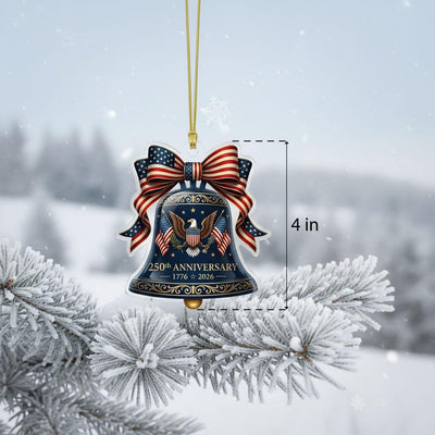 Semiquincentennial Gift 2026 USA 250th Anniversary Ornament Navy Blue Liberty Bell Patriotic Eagle Decor American Flag Bow