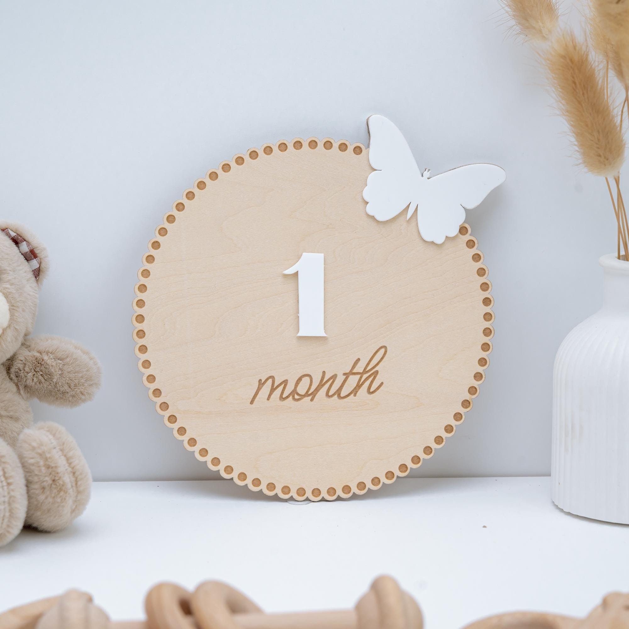 Butterfly Baby Monthly Milestone Sign, 3D Monthly Milestone Discs Infant Pictures, Engraved Wood Monthly Milestone For Girls, Baby Sign