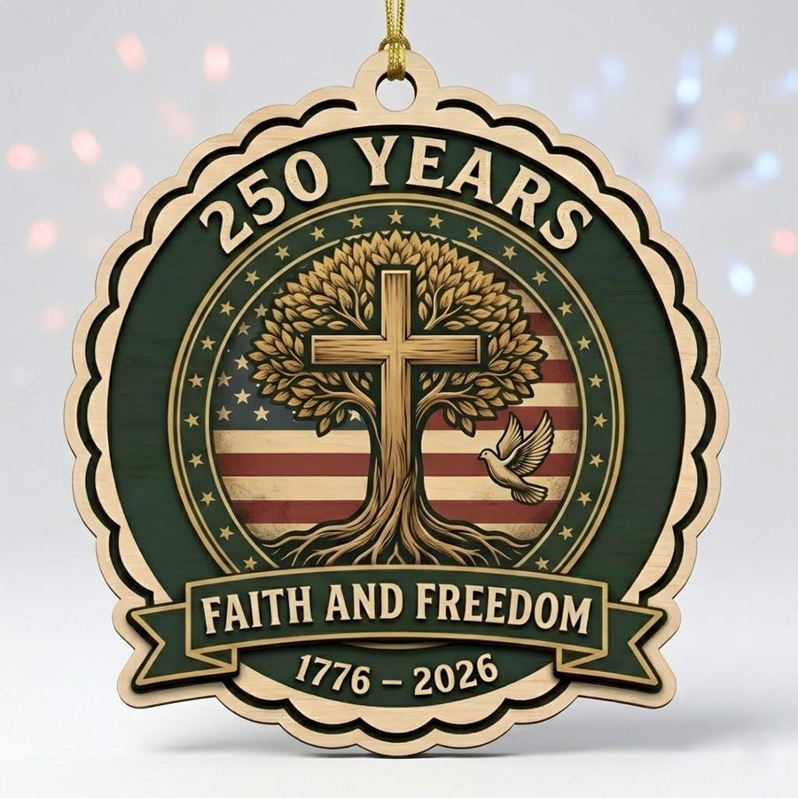 Christian Semiquincentennial Gift 2026 USA 250th Anniversary Ornament Faith And Freedom Cross Wood Decor Patriotic Keepsake