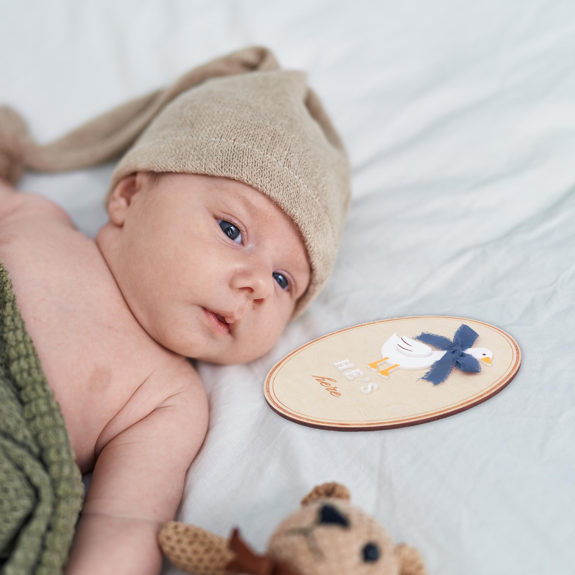 He’s Here Wooden Baby Announcement Sign, Newborn Nursery Decor