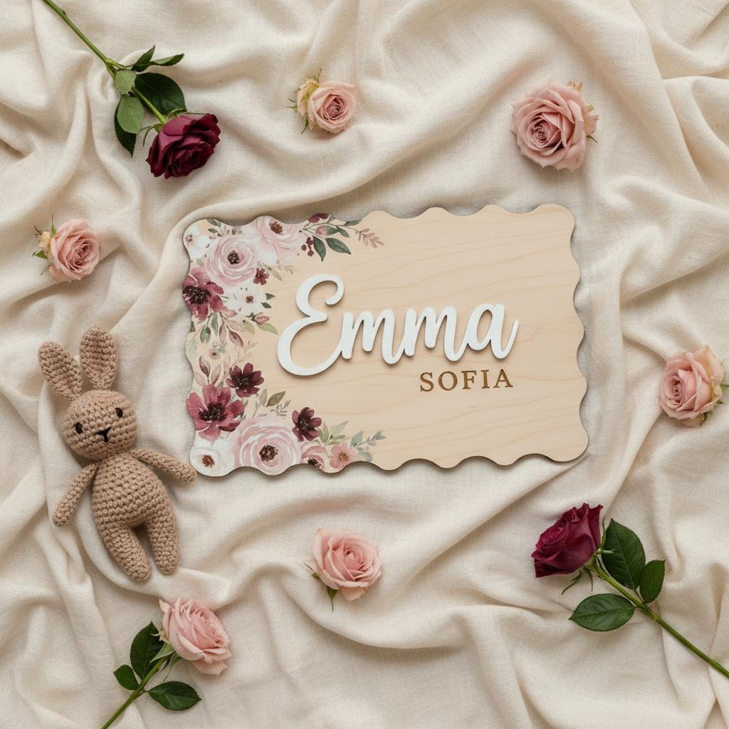 Personalized Floral Wooden Baby Name Sign Nursery Wall Decor