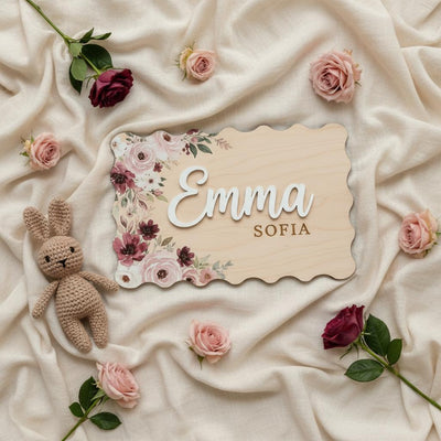 Personalized Floral Wooden Baby Name Sign Nursery Wall Decor