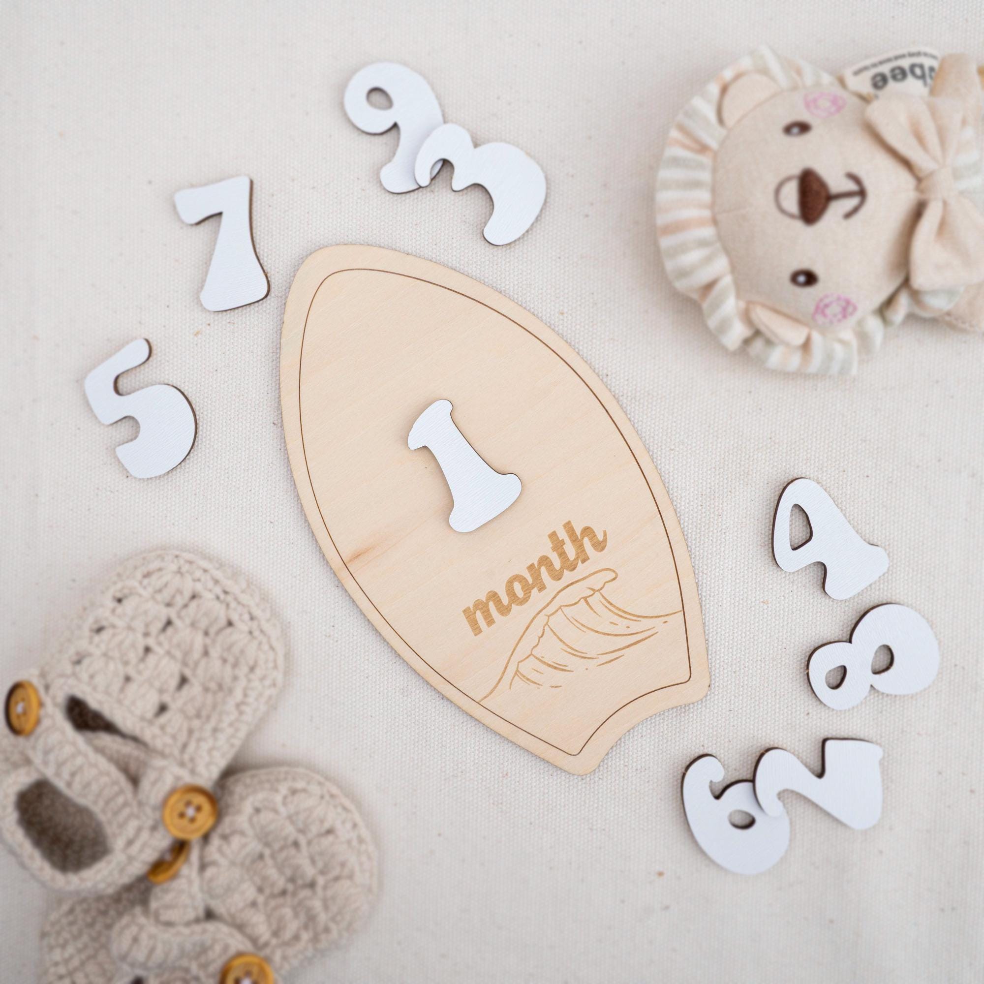 Surfboard Baby Month Milestone, Baby Milestone Sign, Beach Theme Newborn Photo Prop, Coastal Baby Monthly Milestone, Wooden Nursery Decor