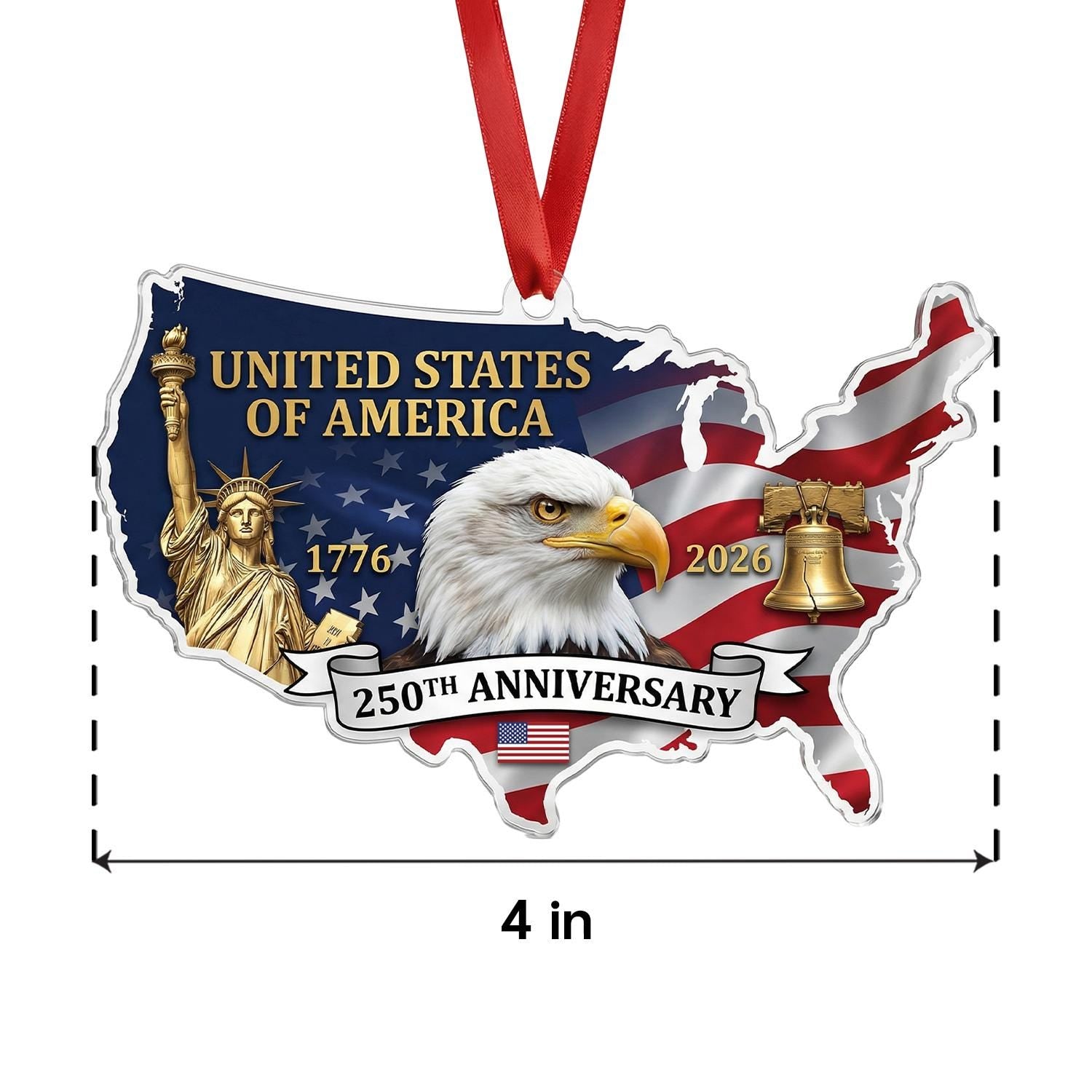 USA Map 250th Anniversary Ornament, Semiquincentennial Patriotic Gift, 1776-2026 United States Shape Decor, America Milestone Keepsake