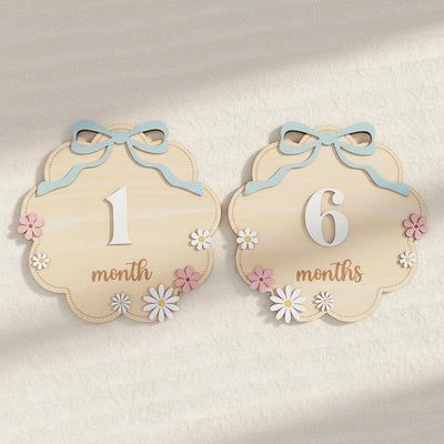 Wooden Baby Monthly Milestone Signs Set, Floral Nursery Photo Props