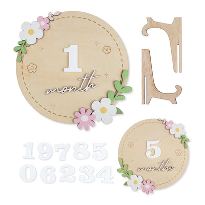 Wooden Baby Milestone Sign, Floral Monthly Milestone Card, Newborn Photo Prop,Baby Shower Gift For Girl,3D Monthly Milestone Discs,Baby Sign