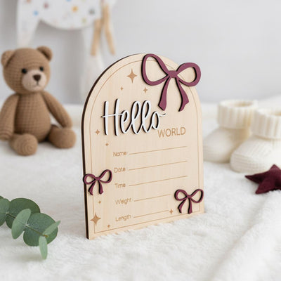 Hello World Wooden Baby Announcement Sign, Baby Keepsake Sign