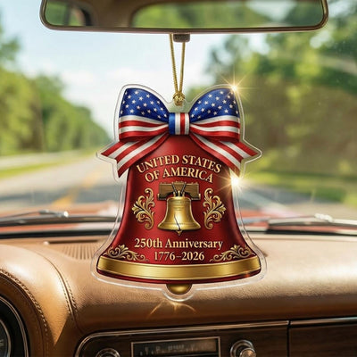USA 250th Anniversary Bell Ornament, Liberty Bell Patriotic Gift 1776-2026, American Pride Bow Decor, 250 Years Freedom Keepsake