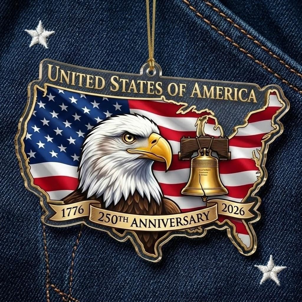 USA Map 250th Anniversary Ornament, Semiquincentennial Eagle Gift, 1776-2026 Patriotic Acrylic Decor, United States Birthday Keepsake