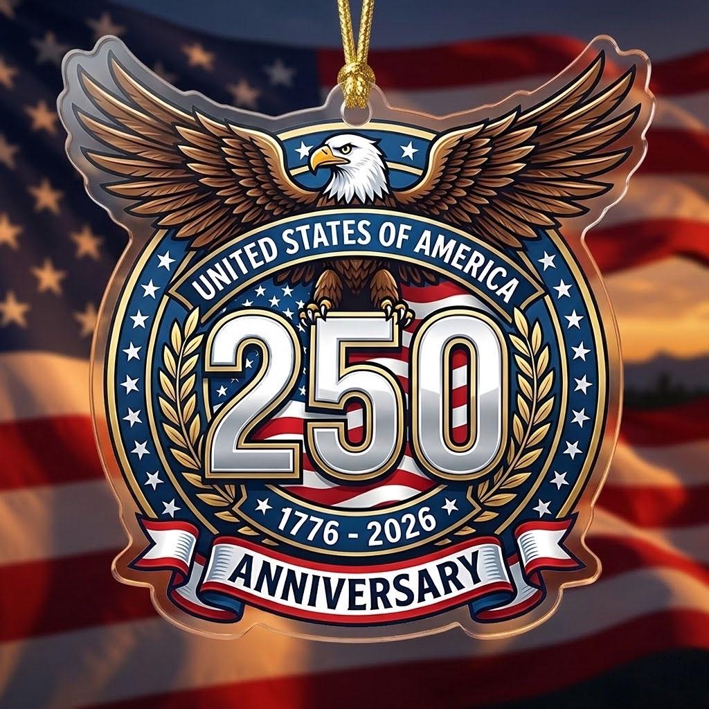 USA 250th Anniversary Ornament, Semiquincentennial Silver Eagle Gift, 1776-2026 Patriotic Acrylic Decor, America Milestone Keepsake