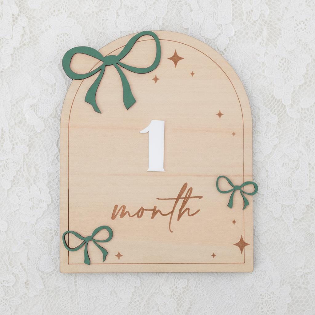 Wooden Baby Monthly Milestone Signs, 1–12 Month Photo Prop Set