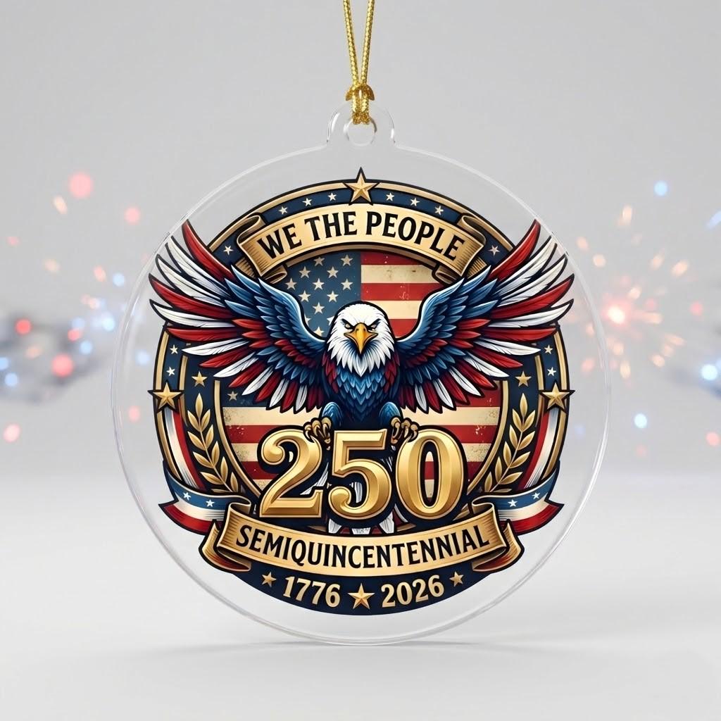 We The People 250th Ornament, Semiquincentennial Eagle Gift, 1776-2026 Patriotic Acrylic Keepsake, USA Birthday Tree Decor