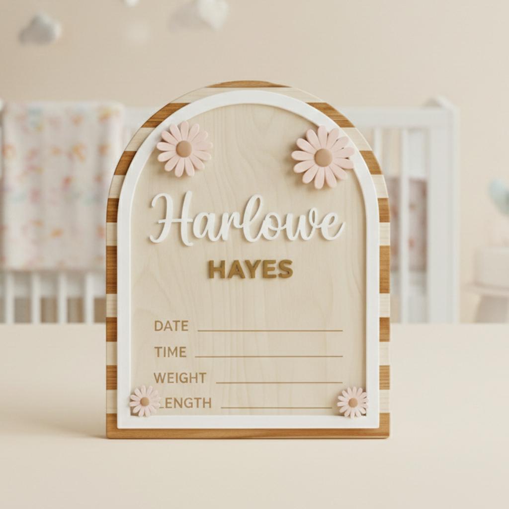 Personalized Baby Name Sign Wooden Nursery Decor, Custom Baby Birth Stats Sign, Baby Announcement Sign, Newborn Name Plaque