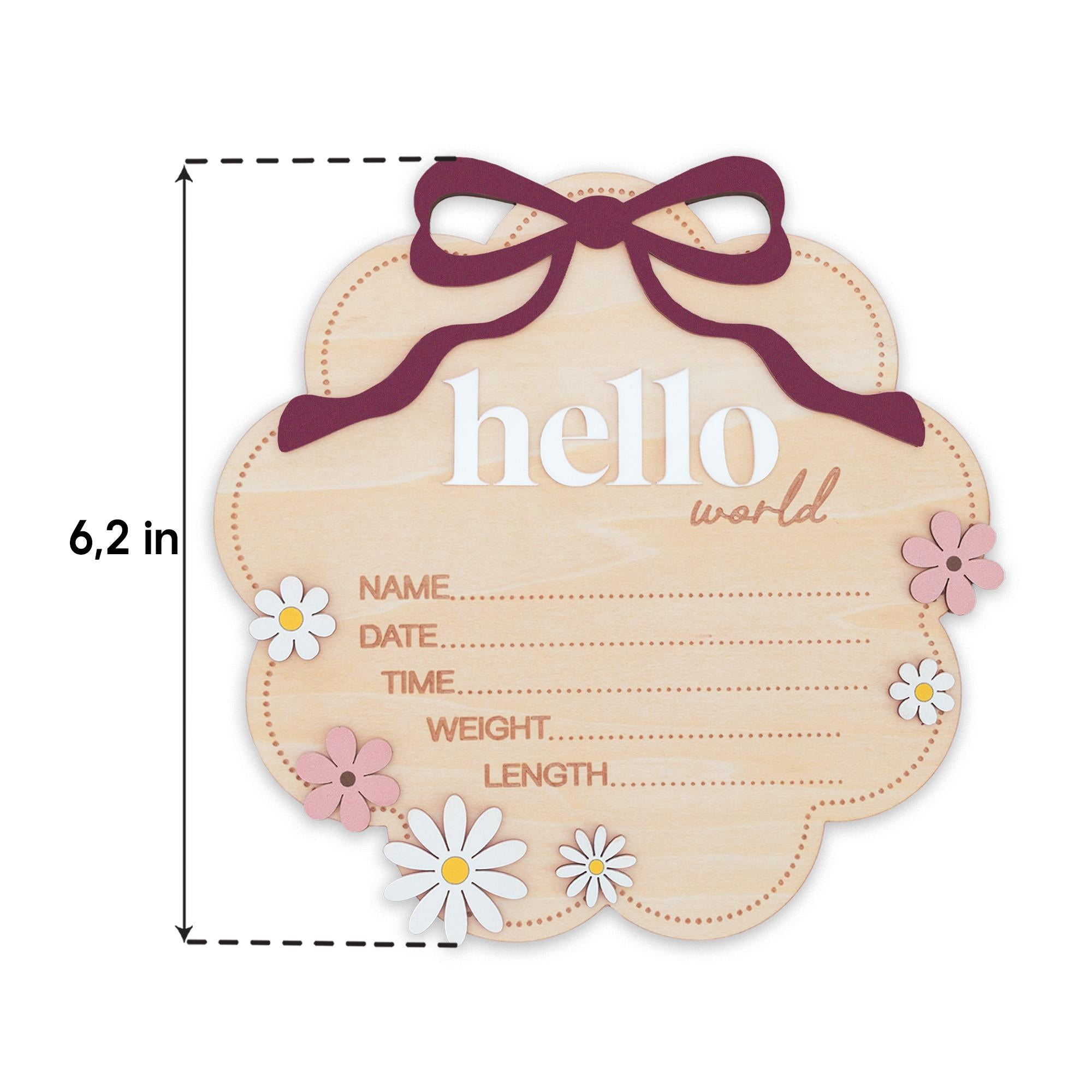 Berry Hello World Wooden Baby Birth Stats Sign Newborn Keepsake