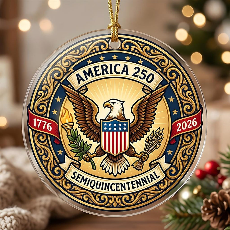 America 250 Ornament, US Semiquincentennial Gift, Patriotic Eagle Medal Keepsake, 1776-2026 American Heritage Christmas Decor