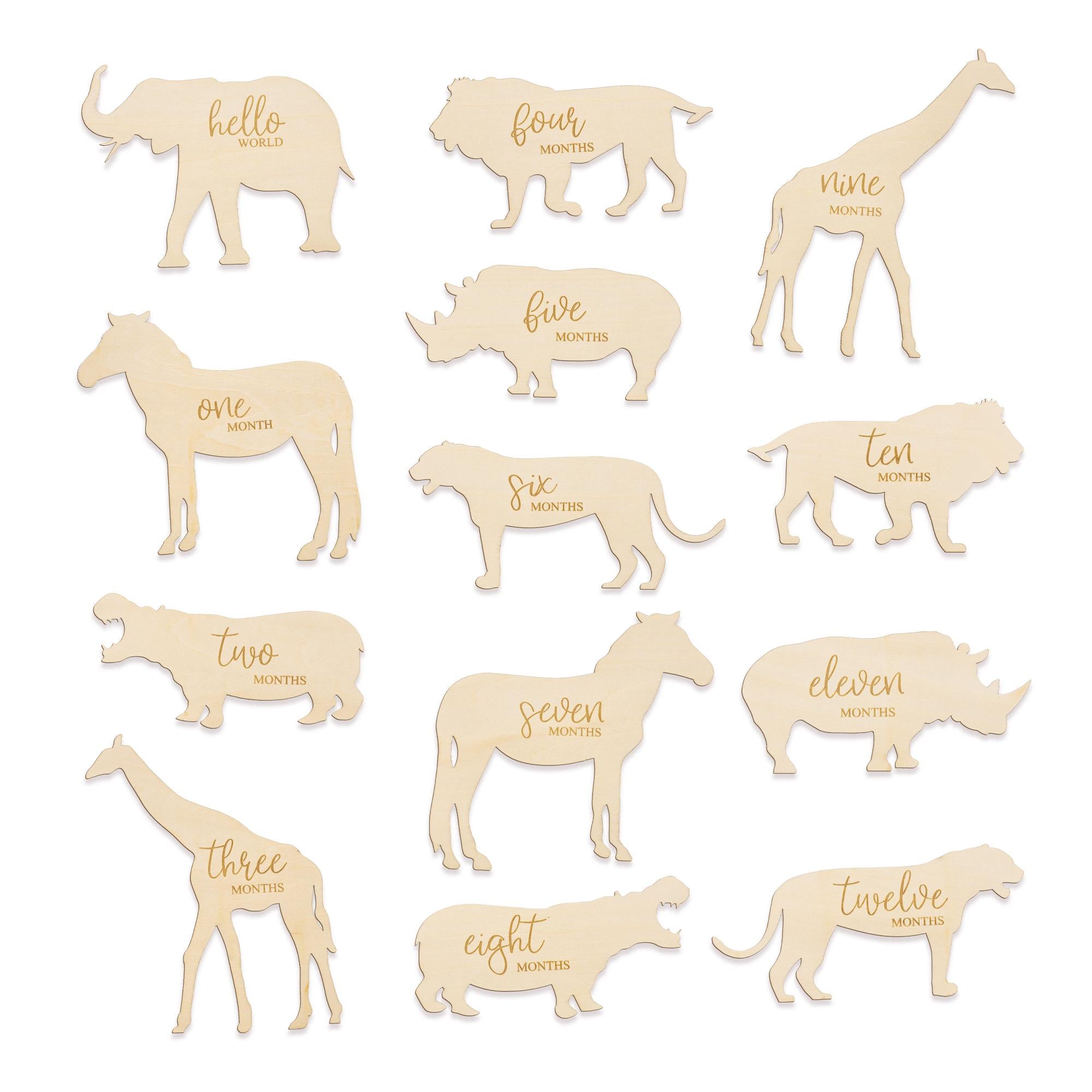 Monthly Milestone Marker Animal Theme, Safari Animal Baby Milestone Set, Safari Animals For Baby Photos, Baby Milestone Cards, Hello World