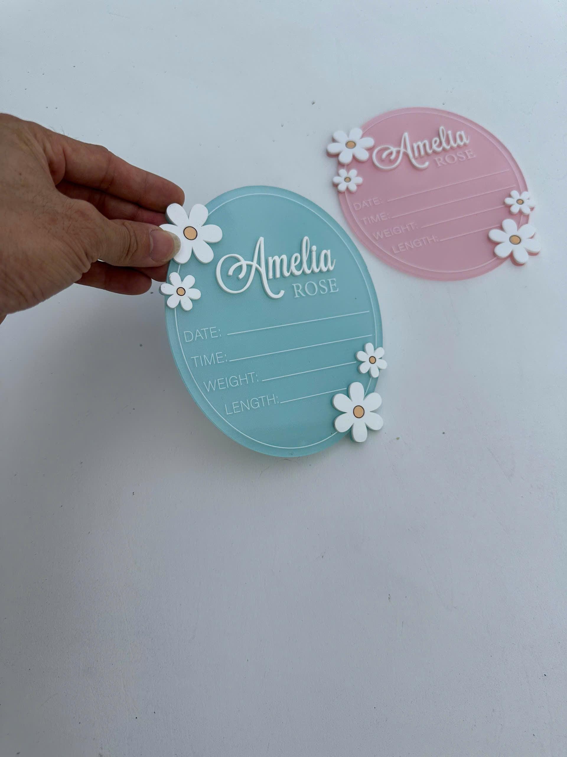 Acrylic Baby Announcement Sign: 3D Daisy, Pastel Pink or Mint