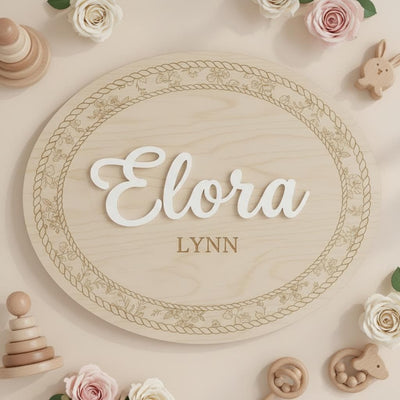 Personalized Wooden Baby Name Sign, Oval Nursery Name Announcement Plaque
