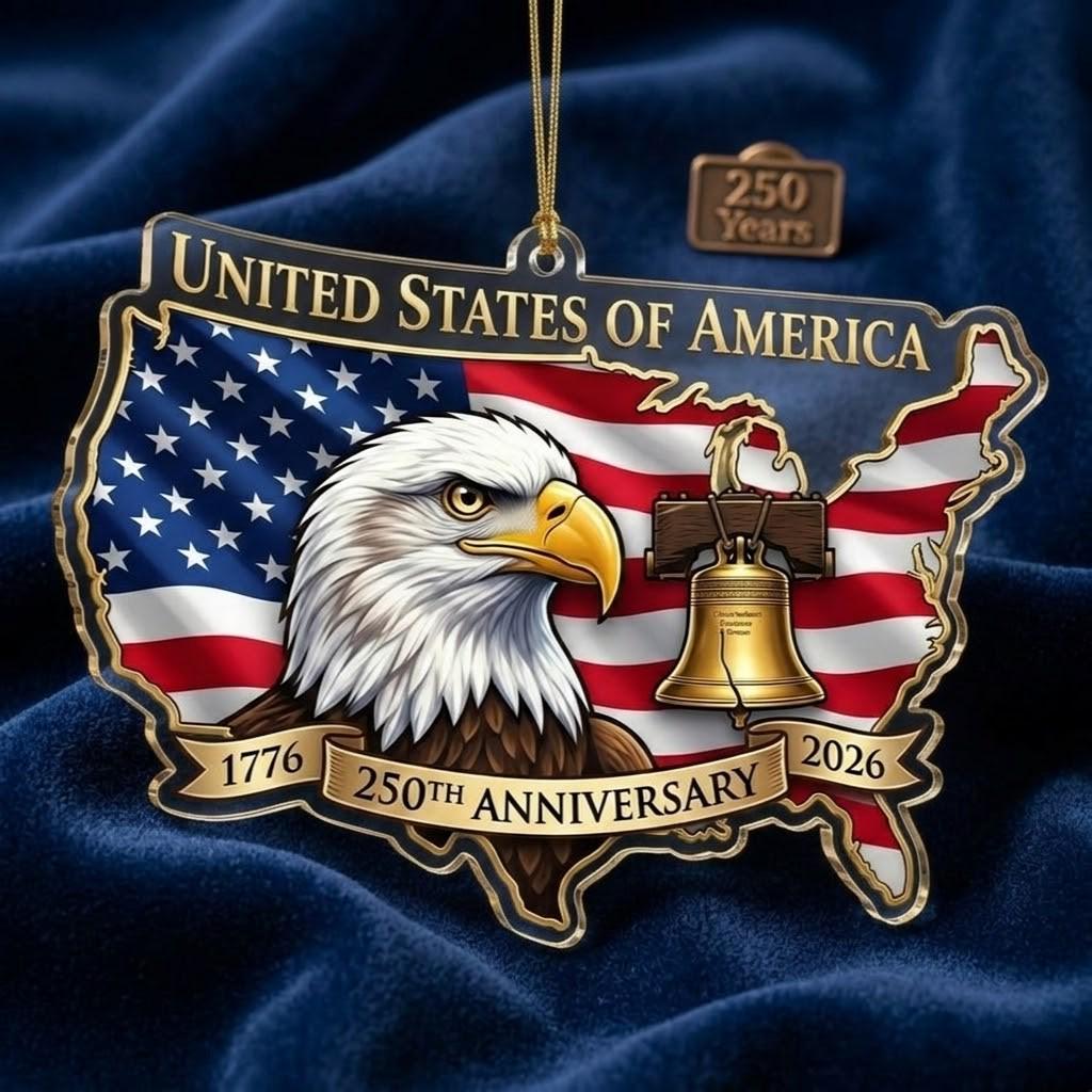 USA Map 250th Anniversary Ornament, Semiquincentennial Eagle Gift, 1776-2026 Patriotic Acrylic Decor, United States Birthday Keepsake