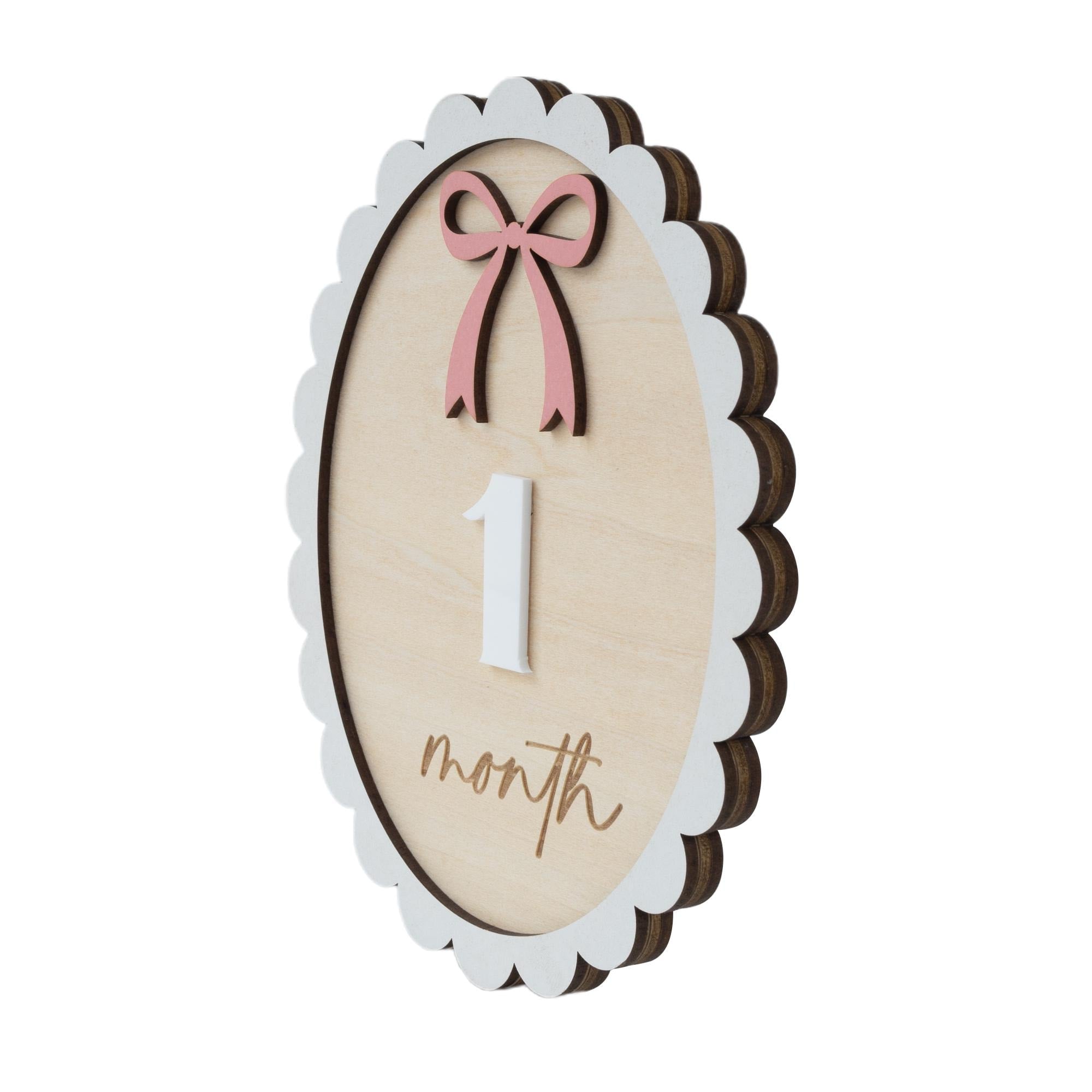 Wooden Baby Milestone Marker with Interchangeable Numbers, Baby Girl Monthly Milestone Sign, Baby Shower Gift, Baby Monthly Milestone Board