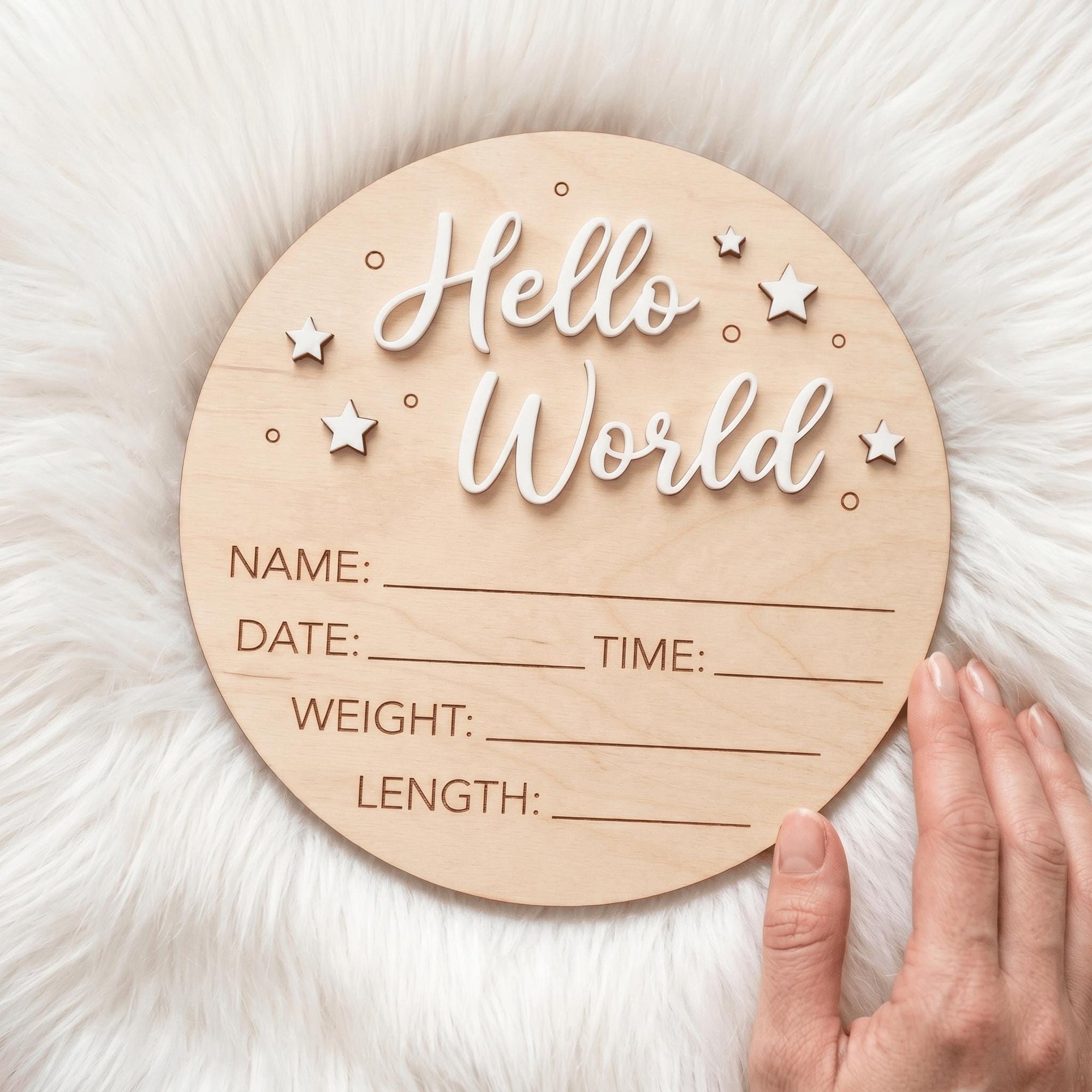 Celestial Stars Birth Stats Sign | 3D Star Wooden Baby Plaque | Acrylic Lettering Hello World Announcement | Neutral Nursery Prop