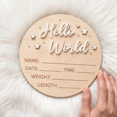 Celestial Stars Birth Stats Sign | 3D Star Wooden Baby Plaque | Acrylic Lettering Hello World Announcement | Neutral Nursery Prop