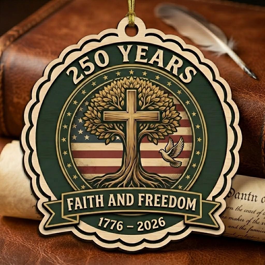 Christian Semiquincentennial Gift 2026 USA 250th Anniversary Ornament Faith And Freedom Cross Wood Decor Patriotic Keepsake