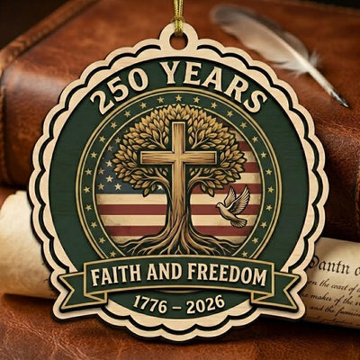 Christian Semiquincentennial Gift 2026 USA 250th Anniversary Ornament Faith And Freedom Cross Wood Decor Patriotic Keepsake