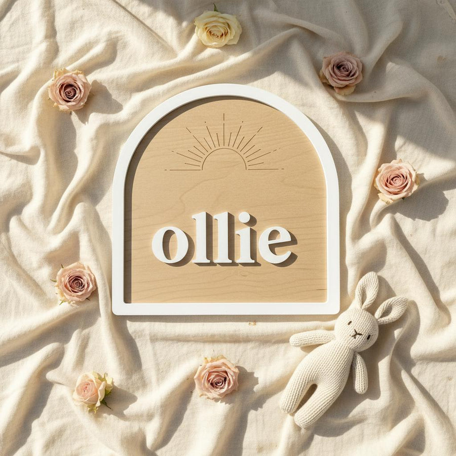 Personalized Baby Name Sign Wooden Nursery Decor, Custom Baby Name Plaque, Modern Arch Nursery Wall Sign Minimalist Baby Room Decor
