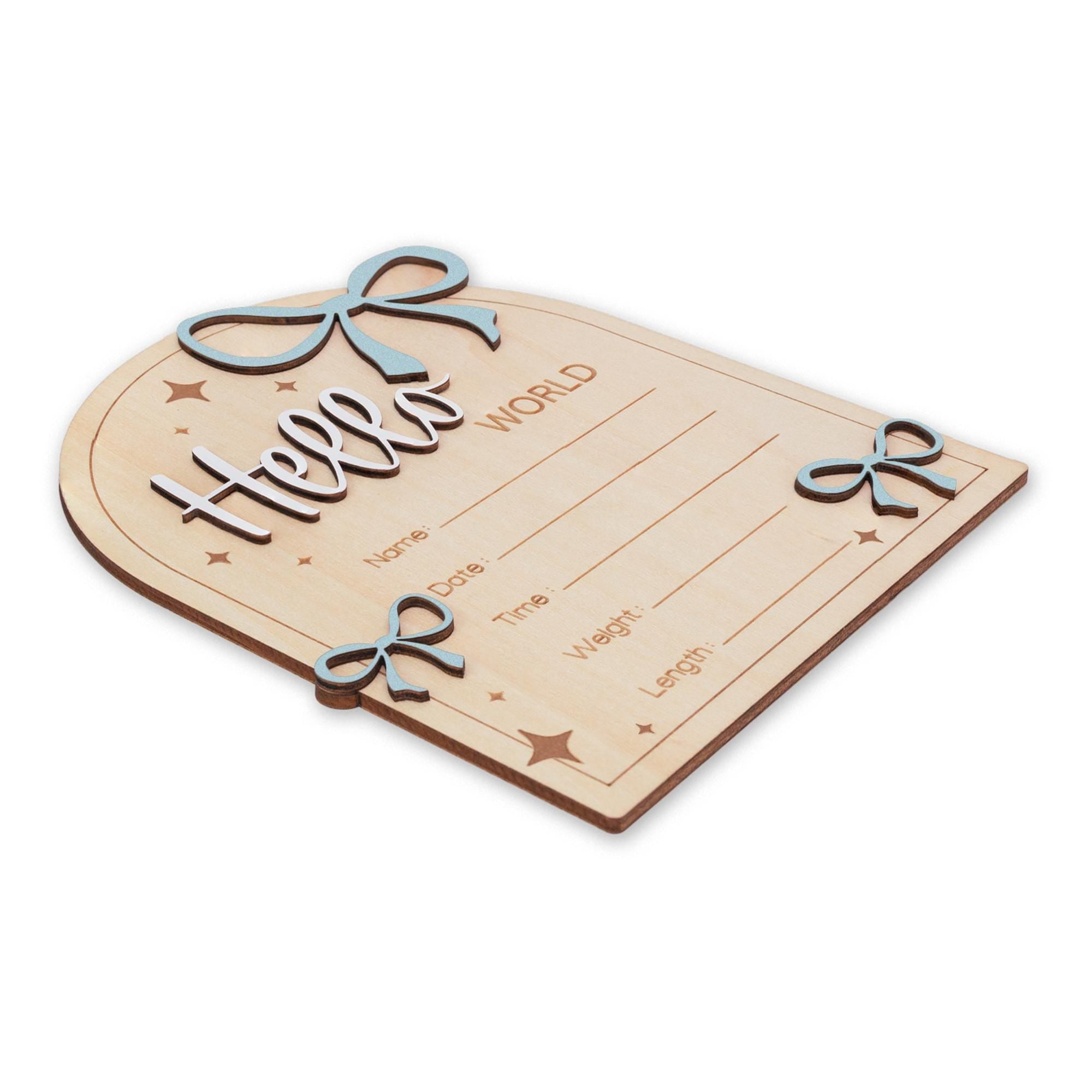 Hello World Wooden Birth Announcement Sign for Newborn Baby Photos