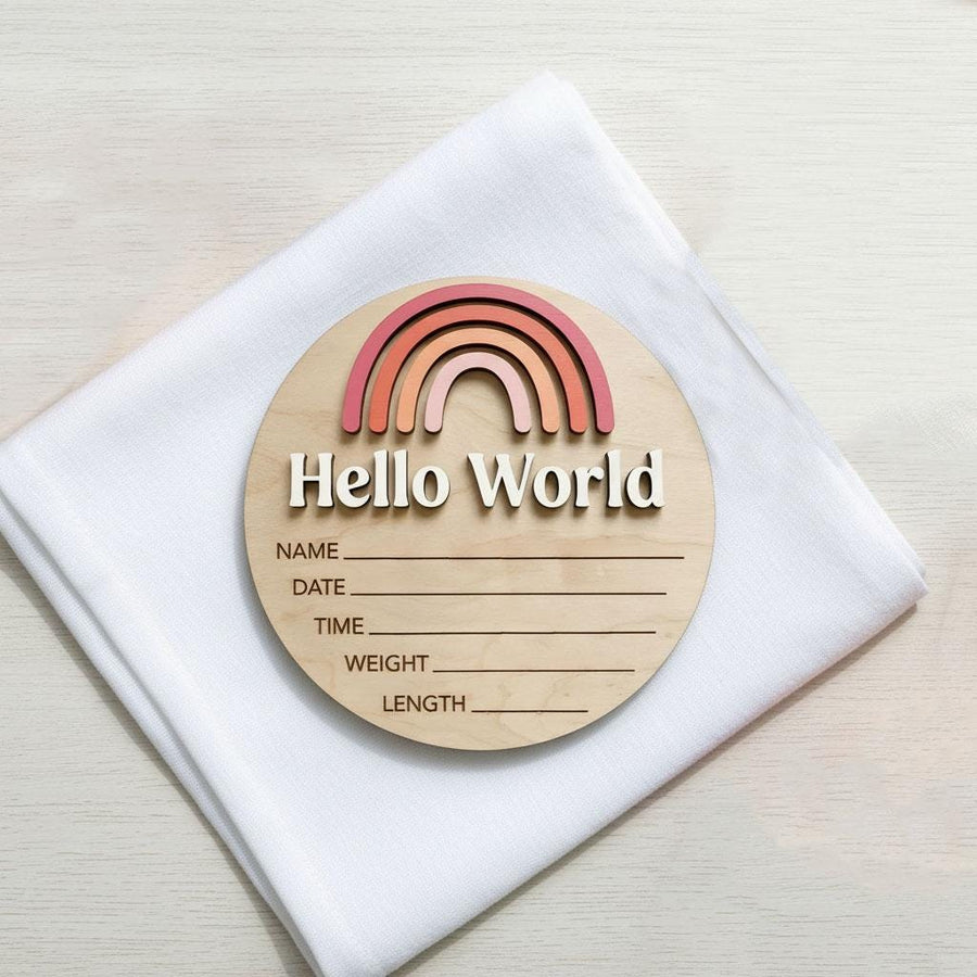 Boho Rainbow Birth Stats Sign | Rainbow Baby Wooden Plaque | 3D Acrylic Hello World Announcement | Floral Girl Nursery Decor