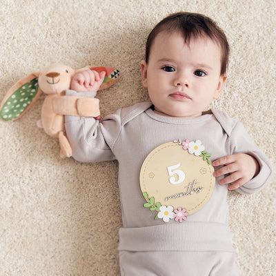 Wooden Baby Milestone Sign, Floral Monthly Milestone Card, Newborn Photo Prop,Baby Shower Gift For Girl,3D Monthly Milestone Discs,Baby Sign