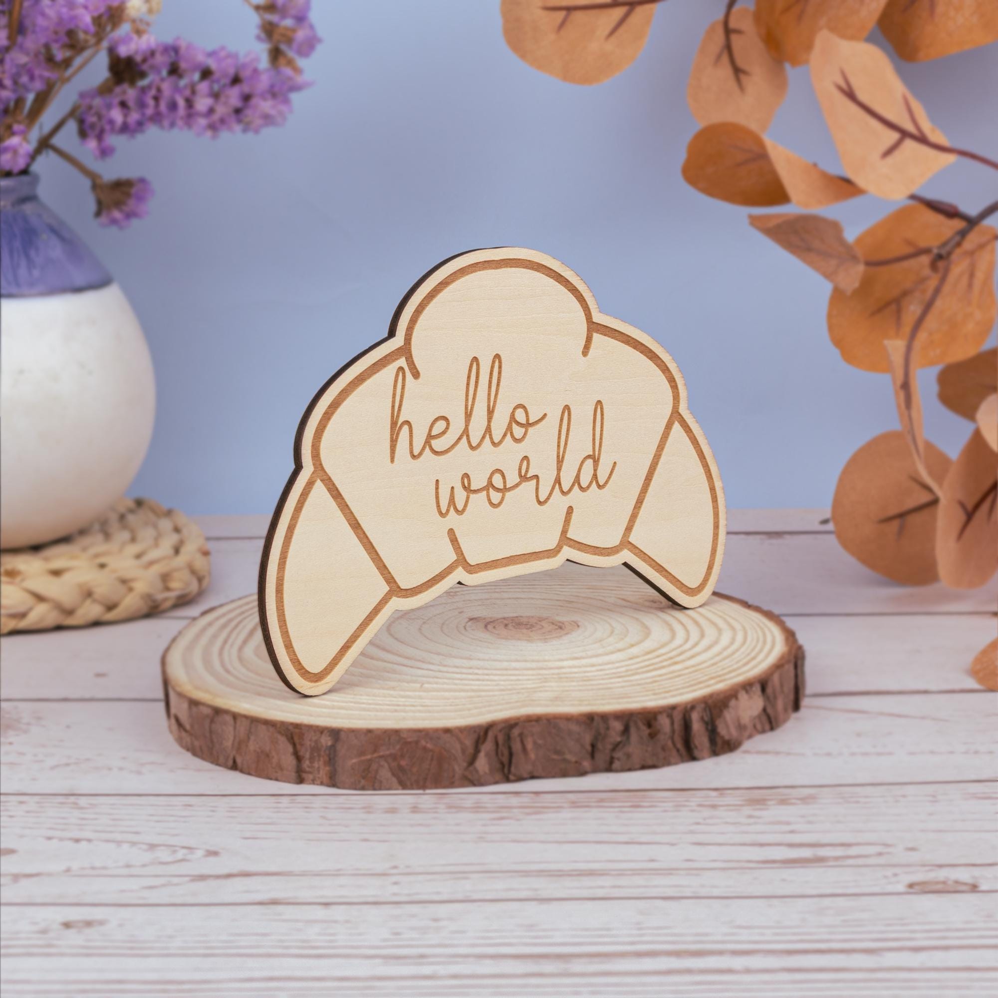 Wooden Croissant Baby Milestone Set, Rustic Monthly Photo Props,Hello World Birth Announcement Sign,Newborn Keepsake Gift,Monthly Milestones